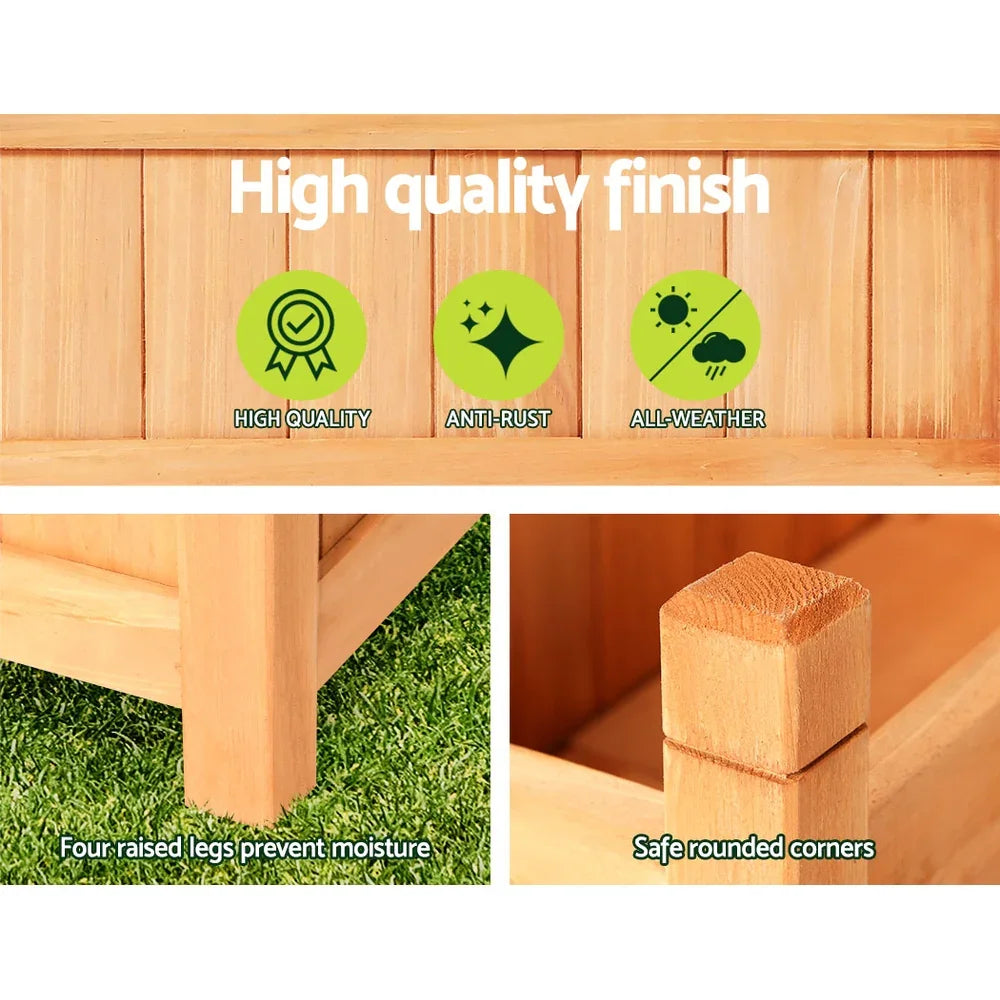 Green Fingers Garden Bed 60x30x33cm Wooden Planter Box Raised Container Growing - Flea Market