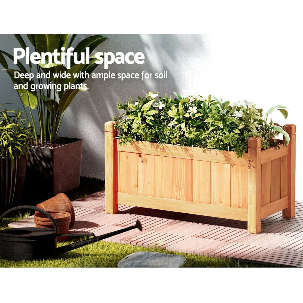 Green Fingers Garden Bed 60x30x33cm Wooden Planter Box Raised Container Growing - Flea Market