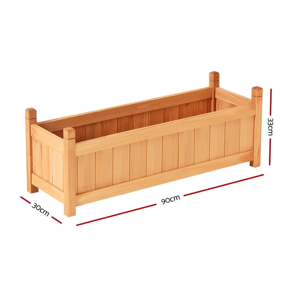 Green Fingers Garden Bed 90x30x33cm Wooden Planter Box Raised Container Growing - Flea Market