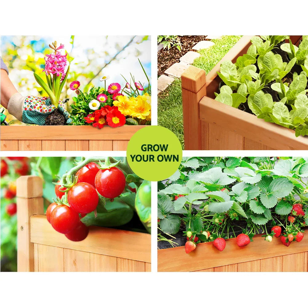 Green Fingers Garden Bed 90x30x33cm Wooden Planter Box Raised Container Growing - Flea Market