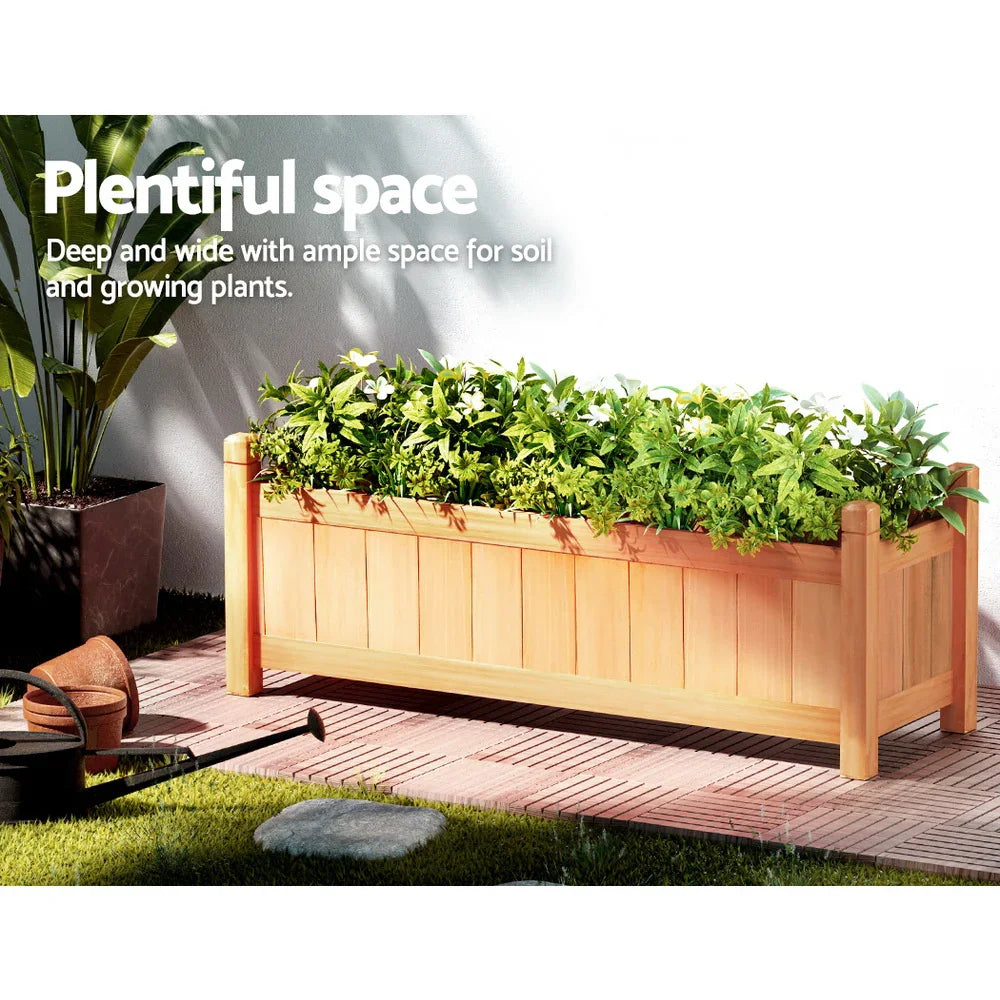 Green Fingers Garden Bed 90x30x33cm Wooden Planter Box Raised Container Growing - Flea Market