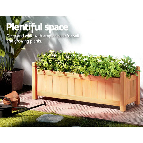 Green Fingers Garden Bed 90x30x33cm Wooden Planter Box Raised Container Growing - Flea Market