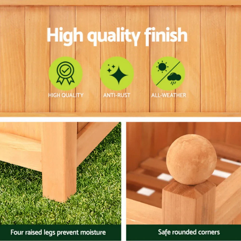 Green Fingers 2X Garden Bed Wooden 64x35x115cm Planter Raised Box Container Trellis