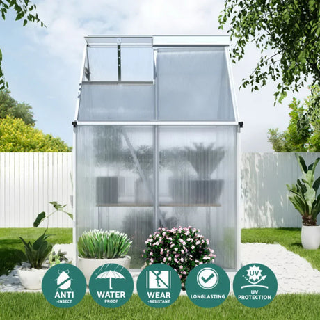 Green Fingers Greenhouse Aluminium Polycarbonate Premium Garden Storage Shed 1.3Mx1.9Mx2.0M - Flea Market