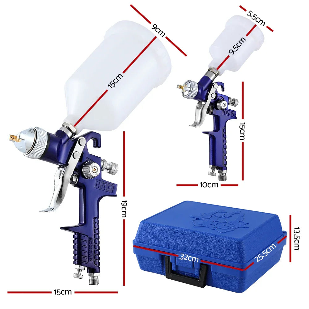 Giantz 2pc HVLP Spray Gun Set Gravity Feed 0.8mm 1.4mm Nozzles
