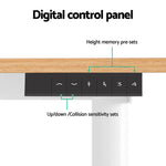 Digital control panel on adjustable desk with height memory presets and up/down collision sensitivity buttons