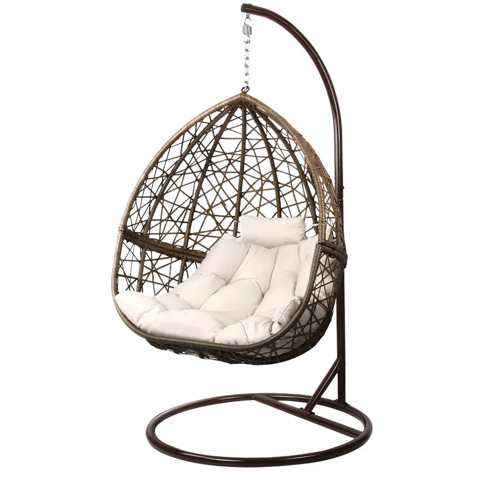 Outdoor Egg Swing Chair Wicker Rattan Furniture Pod Stand Cushion Latte - Flea Market