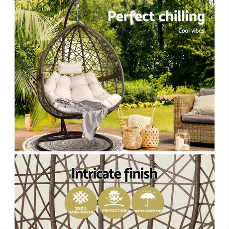 Outdoor Egg Swing Chair Wicker Rattan Furniture Pod Stand Cushion Latte - Flea Market