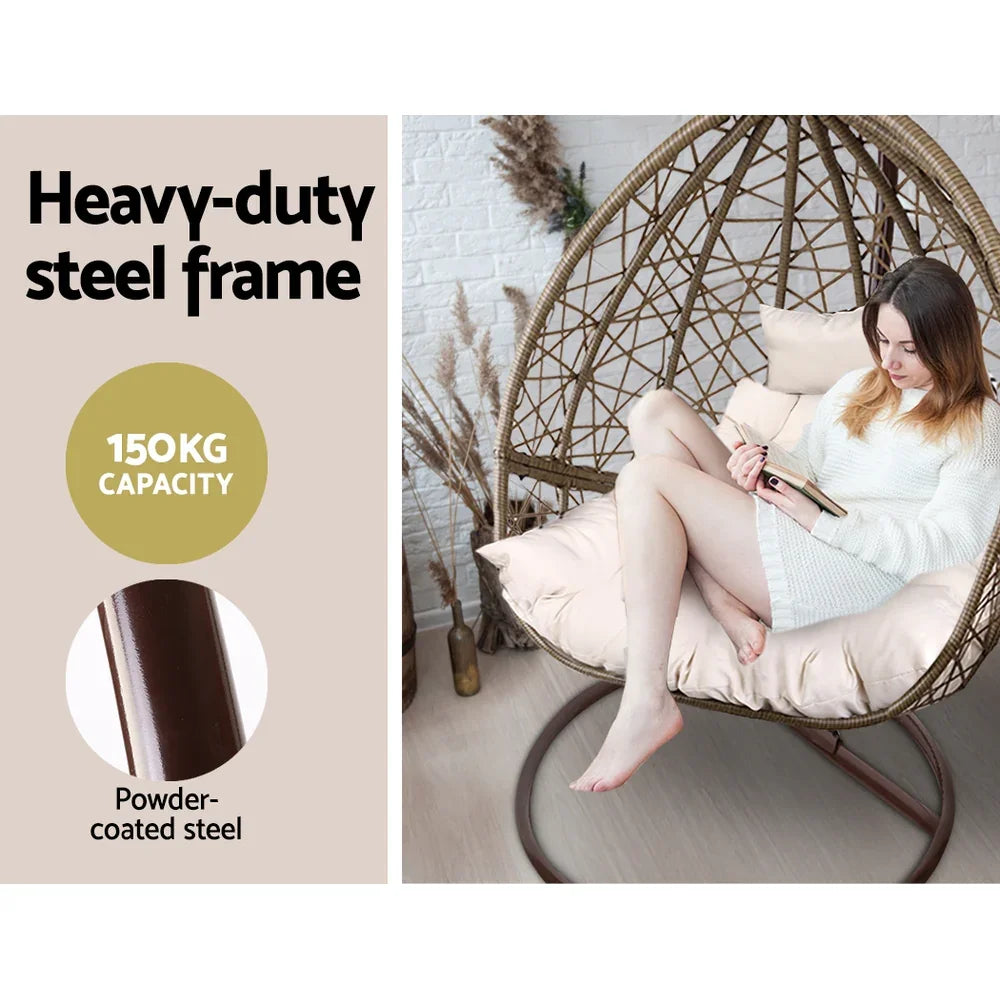 Outdoor Egg Swing Chair Wicker Rattan Furniture Pod Stand Cushion Latte - Flea Market