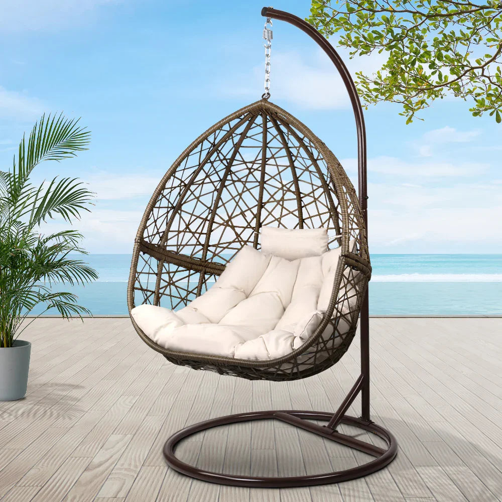 Outdoor Egg Swing Chair Wicker Rattan Furniture Pod Stand Cushion Latte - Flea Market