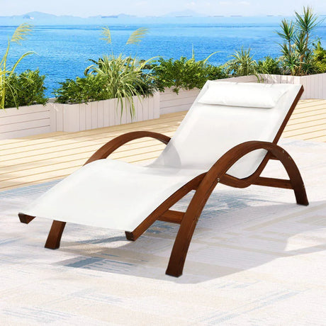 Gardeon Sun Lounge Outdoor Furniture Timber Armchair Wooden Stand - Flea Market