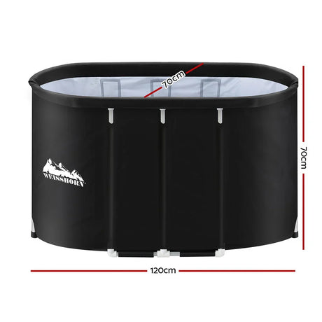 Black portable Weisshorn ice tub 120x70x70cm with white interior, displayed on white background