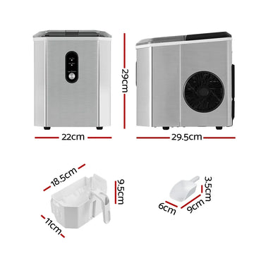Devanti Portable Ice Maker Machine Ice Cube 12kg Bar Countertop Stainless Steel - Flea Market