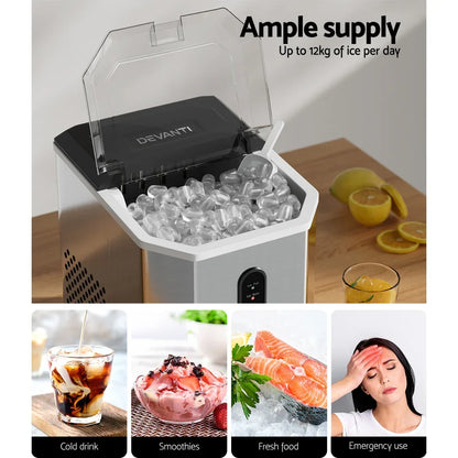 Devanti Portable Ice Maker Machine Ice Cube 12kg Bar Countertop Stainless Steel - Flea Market