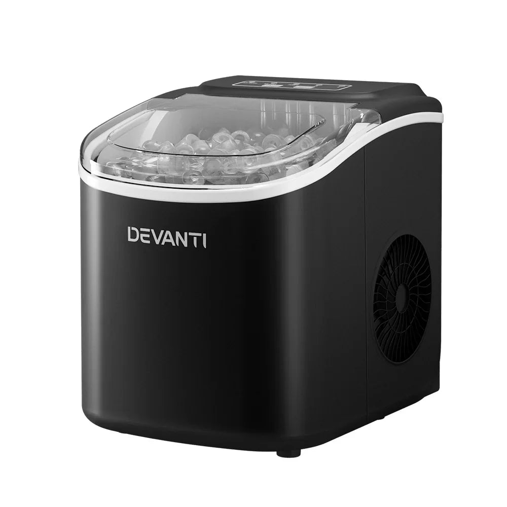 Devanti Portable Ice Maker Machine Ice Cube Tray 12kg Bar Countertop Black - Flea Market