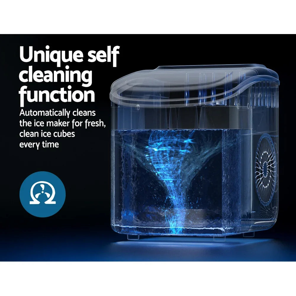 Devanti Portable Ice Maker Machine Ice Cube Tray 12kg Bar Countertop Black - Flea Market