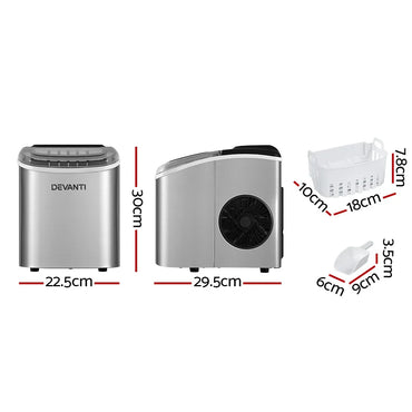 Devanti 12kg Ice Maker Machine w/Self Cleaning Silver - Flea Market