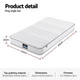 Giselle King Single Mattress 20cm with Reinforced Edge Support Egg-Crate Foam