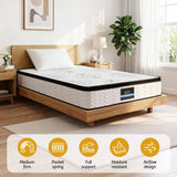 Modern bedroom with medium firm pocket spring mattress on wood bed, moisture resistant, airflow design