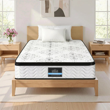 Giselle Bedding mattress on modern wooden bed frame in bright bedroom, Flea Market AU