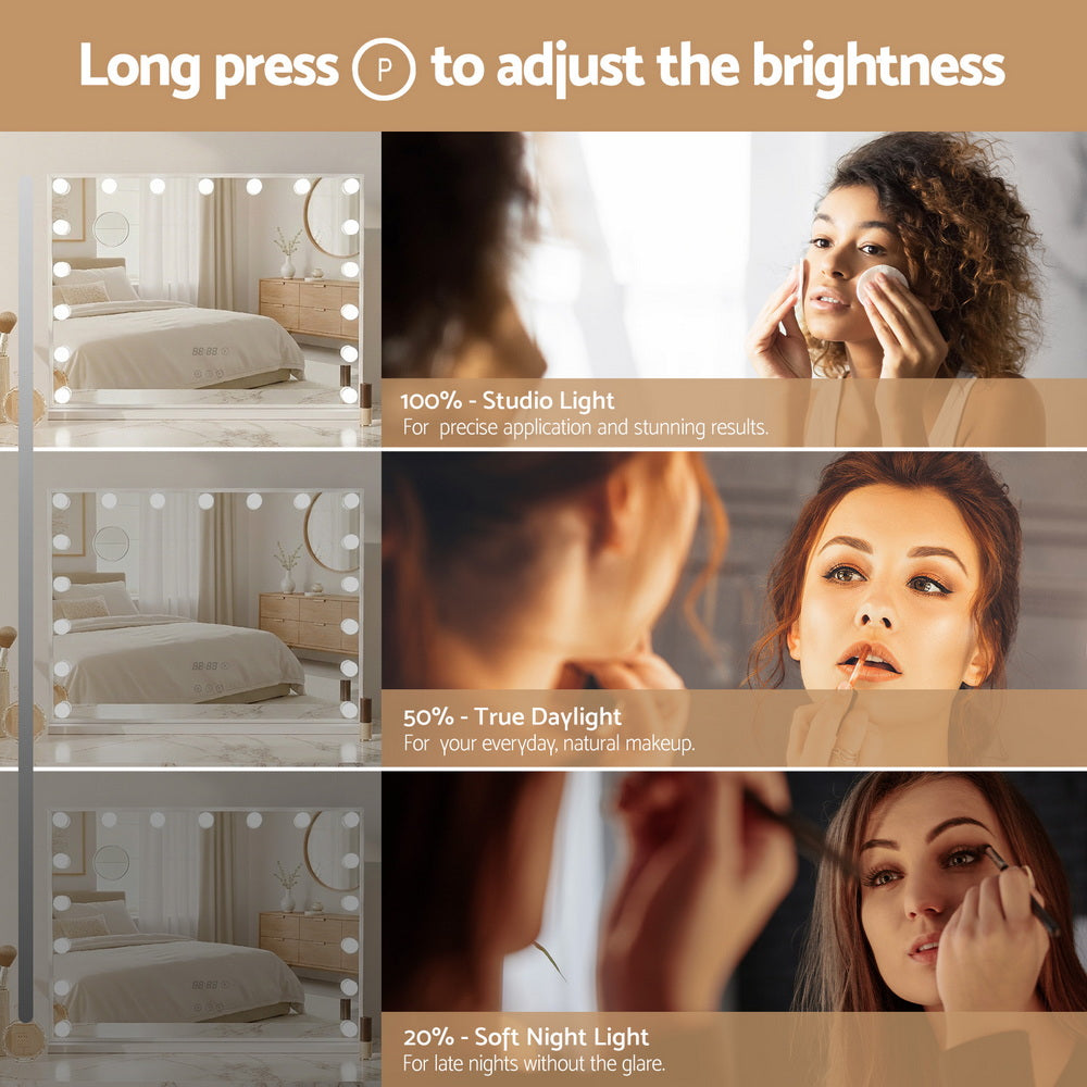 Makeup Mirror 80x60cm Hollywood LED Light Tabletop White - Embellir Vanity