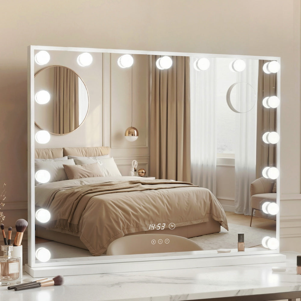 Makeup Mirror 80x60cm Hollywood LED Light Tabletop White - Embellir Vanity