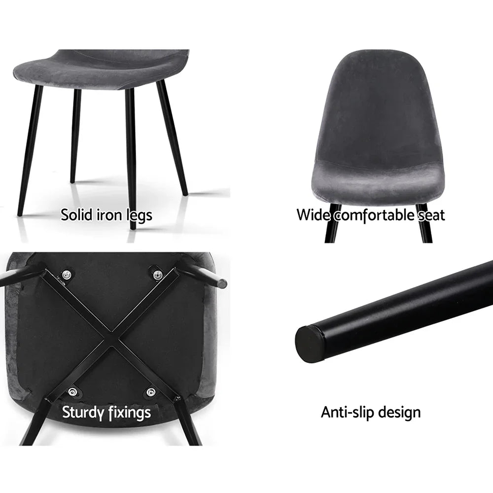 Artiss Dining Chairs Set of 4 Velvet Curved Slope Grey - Flea Market