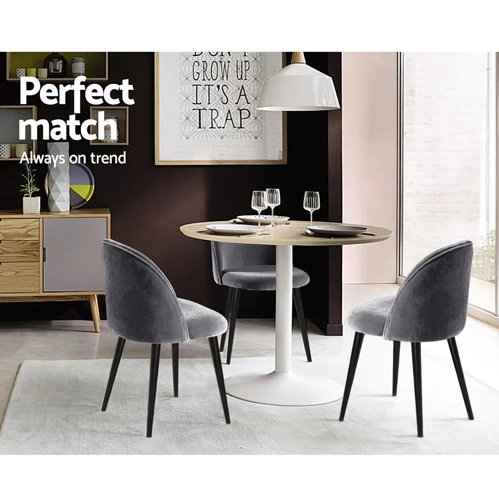 Artiss Dining Chairs Set of 2 Velvet Solid Curved Dark Grey - Flea Market
