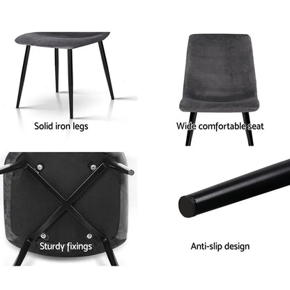 Artiss Dining Chairs Set of 4 Velvet Horizontal Slope Grey - Flea Market