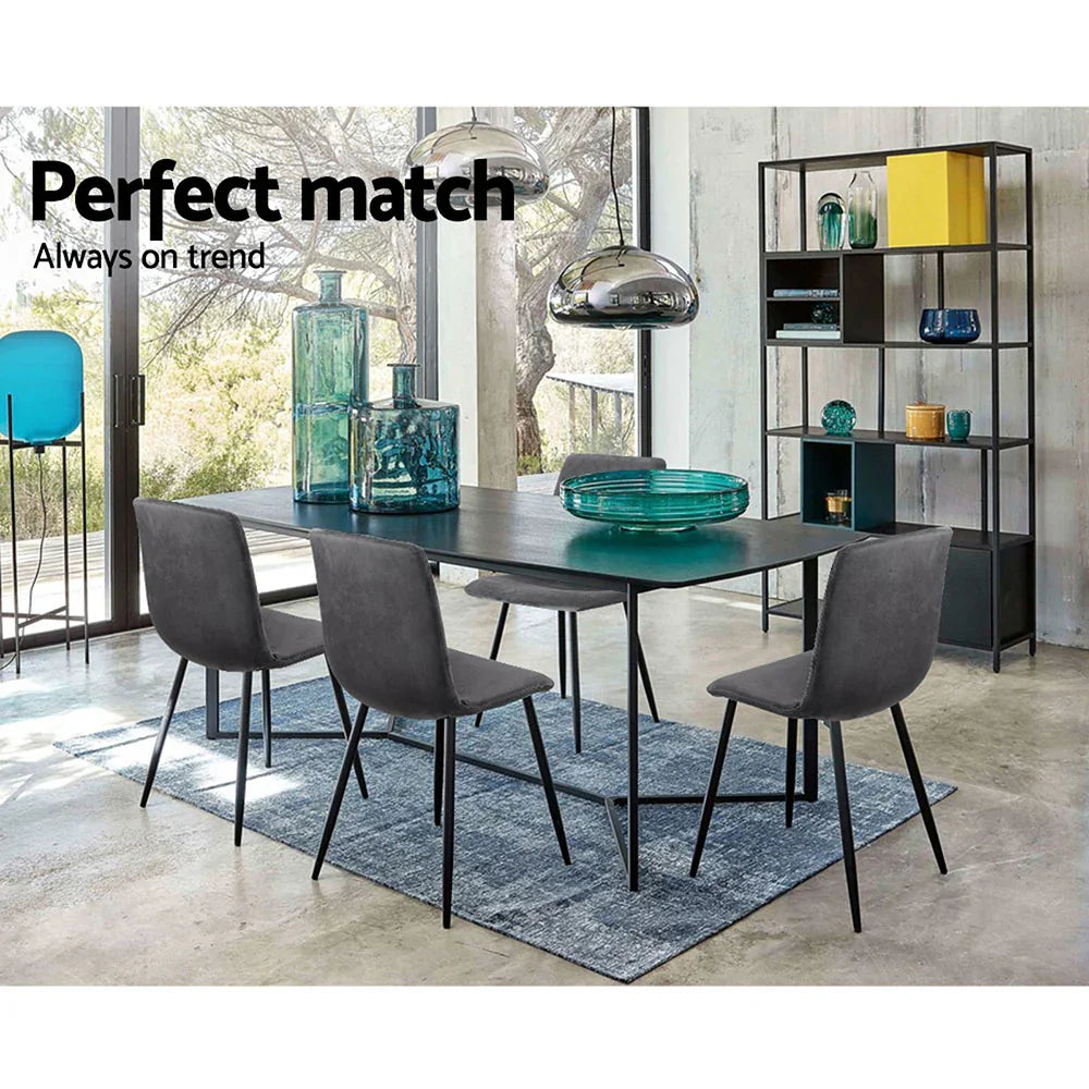 Artiss Dining Chairs Set of 4 Velvet Horizontal Slope Grey - Flea Market