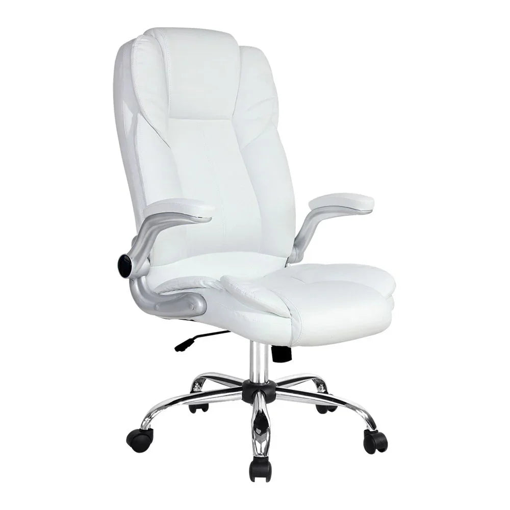 Artiss Executive Office Chair Leather Tilt White - Flea Market