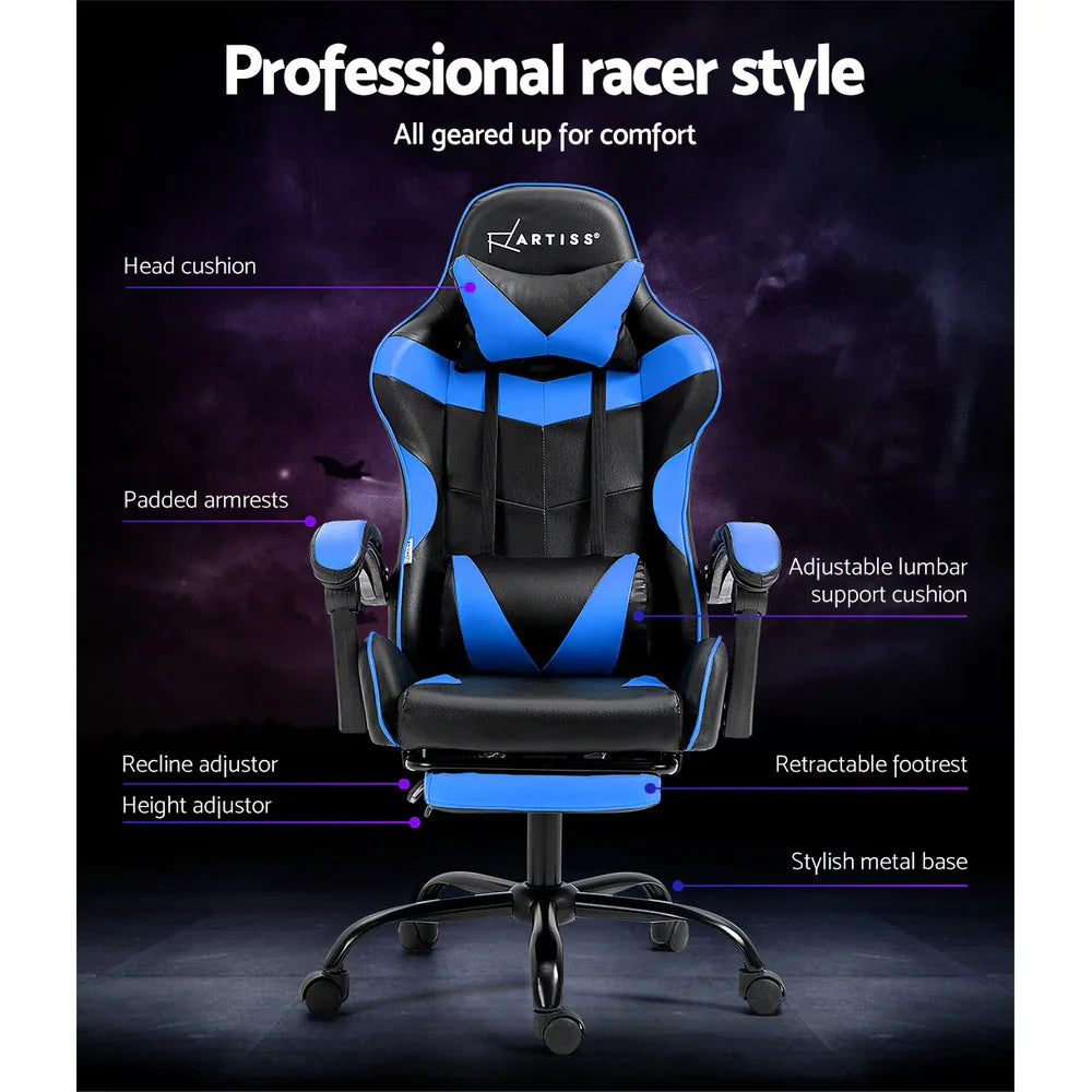 Artiss Gaming Office Chair Recliner Footrest Blue - Flea Market