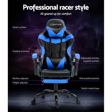 Artiss Gaming Office Chair Recliner Footrest Blue - Flea Market