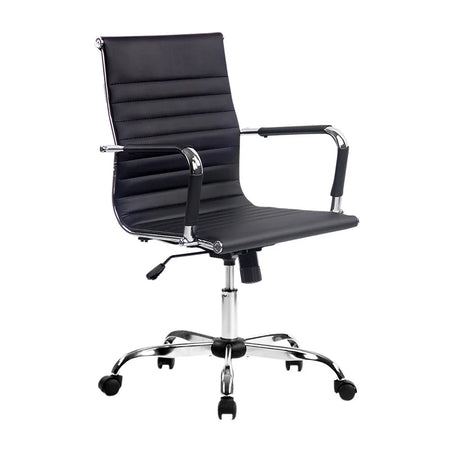 Artiss Office Chair Conference Chairs PU Leather Mid Back Black - Flea Market