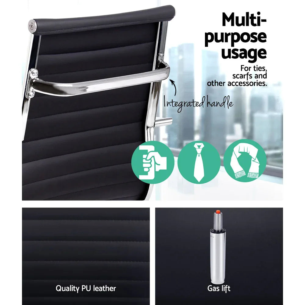 Artiss Office Chair Conference Chairs PU Leather Mid Back Black - Flea Market