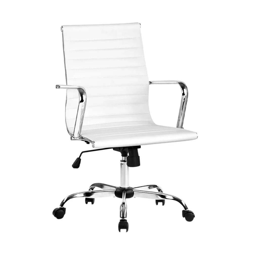 Artiss Office Chair Conference Chairs PU Leather Mid Back White - Flea Market