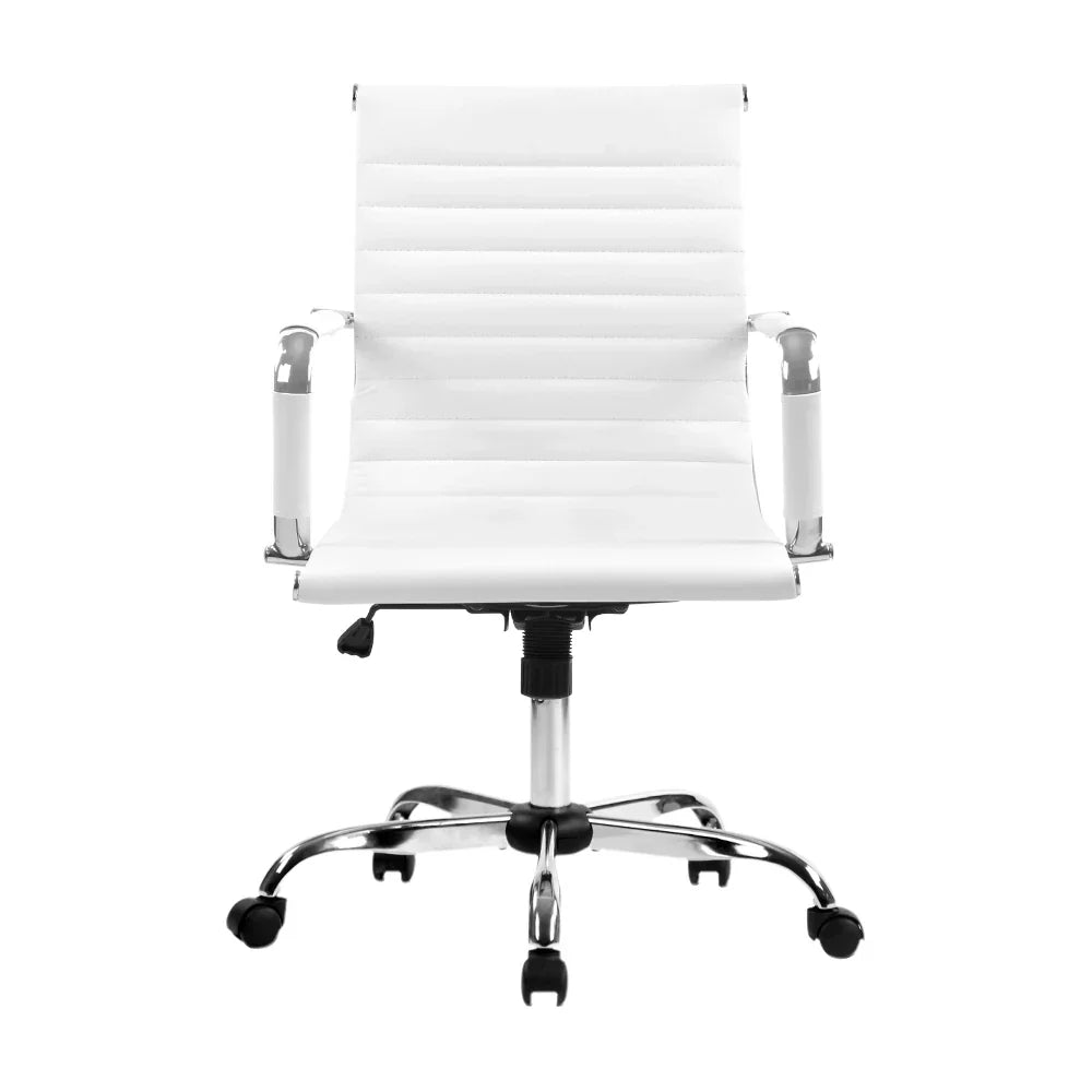 Artiss Office Chair Conference Chairs PU Leather Mid Back White - Flea Market
