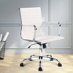 Artiss Office Chair Conference Chairs PU Leather Mid Back White - Flea Market