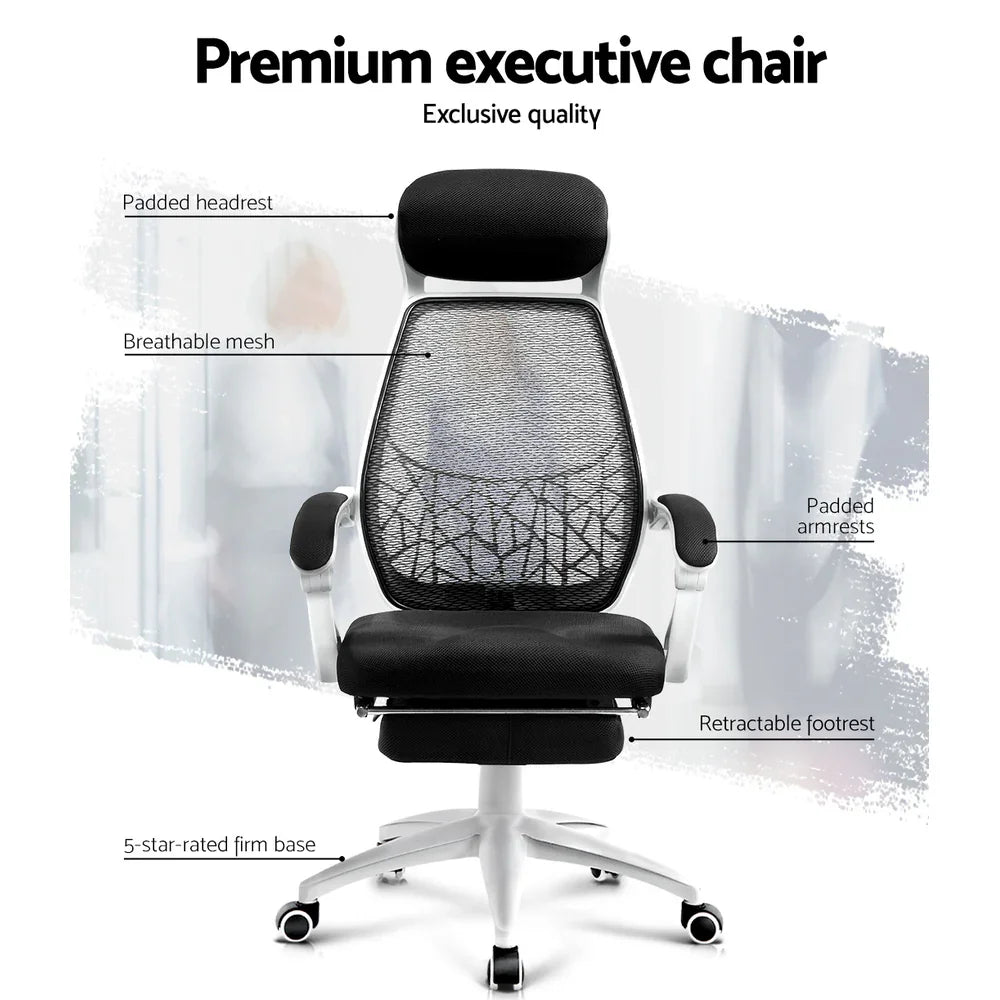 Artiss Mesh Office Chair Recliner Black White - Flea Market