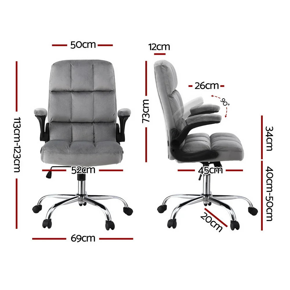 Artiss Office Chair Velvet Seat Racing Gaming Computer Desk Chairs Armrest Grey - Flea Market