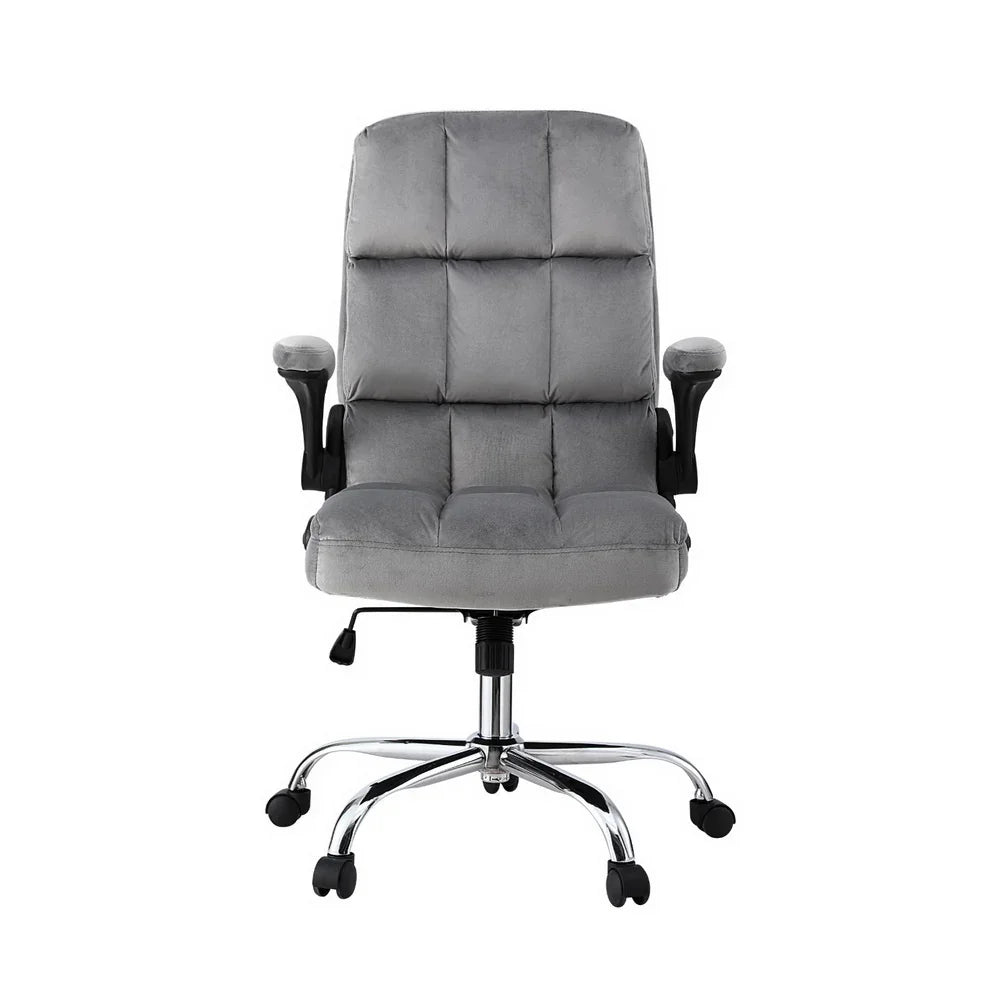 Artiss Office Chair Velvet Seat Racing Gaming Computer Desk Chairs Armrest Grey - Flea Market