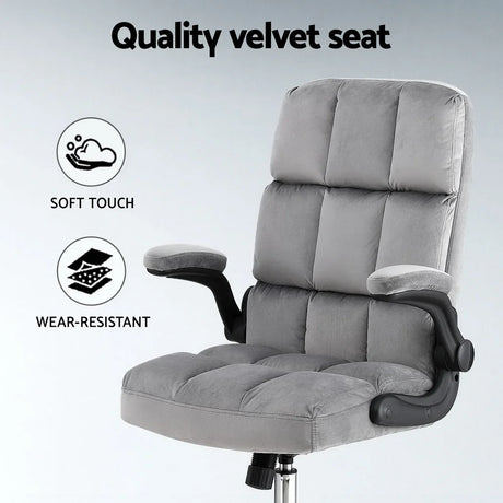 Artiss Office Chair Velvet Seat Racing Gaming Computer Desk Chairs Armrest Grey - Flea Market
