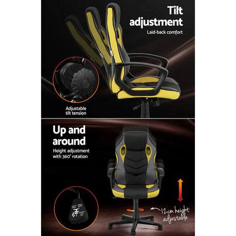 Artiss Gaming Office Chair Computer Executive Racing Chairs High Back Yellow - Flea Market