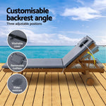 Gardeon 2x Sun Lounge Wooden Lounger Outdoor Furniture Day Bed Wheel Patio Grey - Flea Market