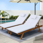Gardeon 2x Sun Lounge Wooden Lounger Outdoor Furniture Day Bed Wheel Patio White - Flea Market