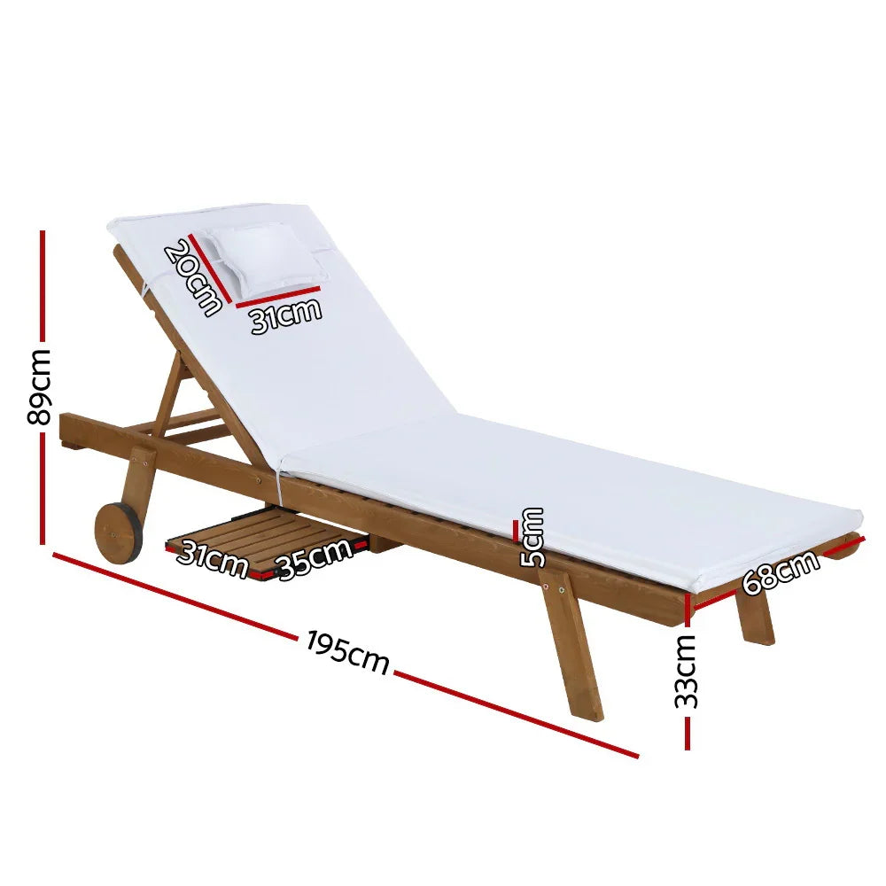 Gardeon 2x Sun Lounge Wooden Lounger Outdoor Furniture Day Bed Wheel Patio White - Flea Market