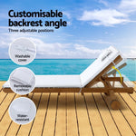 Gardeon 2x Sun Lounge Wooden Lounger Outdoor Furniture Day Bed Wheel Patio White - Flea Market
