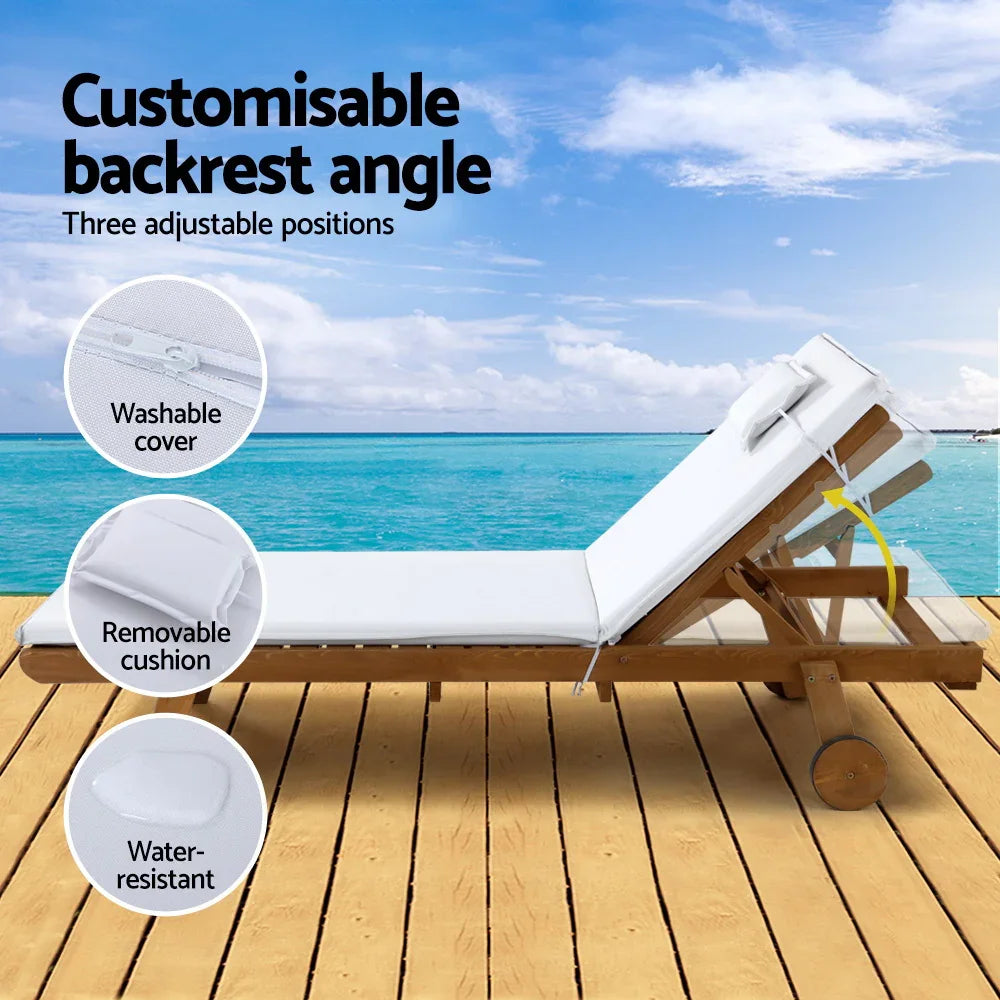 Gardeon 2x Sun Lounge Wooden Lounger Outdoor Furniture Day Bed Wheel Patio White - Flea Market