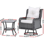 Gardeon 3PC Outdoor Furniture Bistro Set Lounge Wicker Swivel Chairs Table Cushion Grey - Flea Market