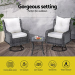 Gardeon 3PC Outdoor Furniture Bistro Set Lounge Wicker Swivel Chairs Table Cushion Grey - Flea Market